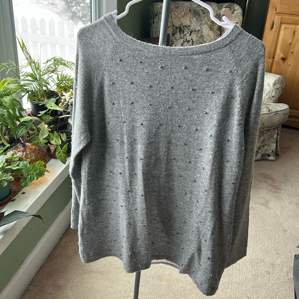 C77.    Size Medium Bead Embellished Grey Sweater